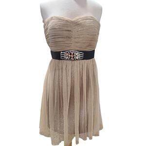 Hailey Logan Adrianna Papell gold sparkle tulle junior's mini dress size 11/12